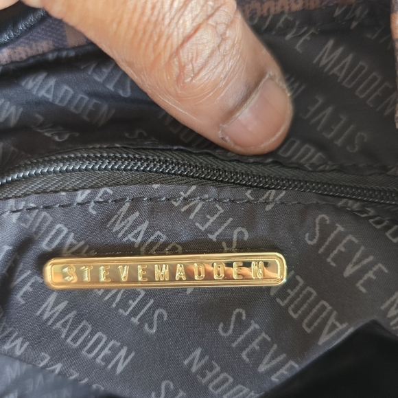 Steve Madden Backpack Black Brown Monogram Carryall Women Large Excellent - Picture 16 of 16